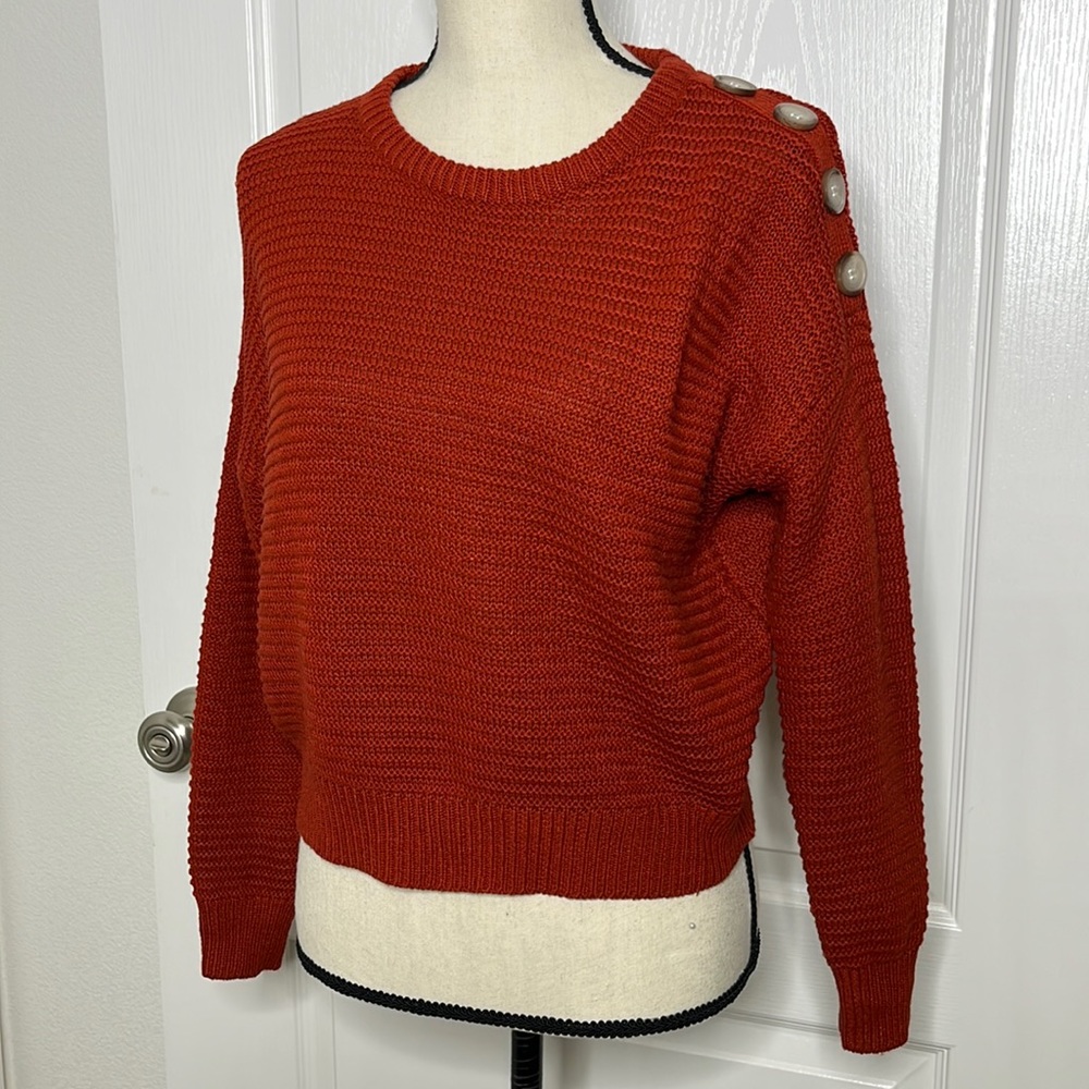 Proof apparel button accent long sleeve cropped sweater